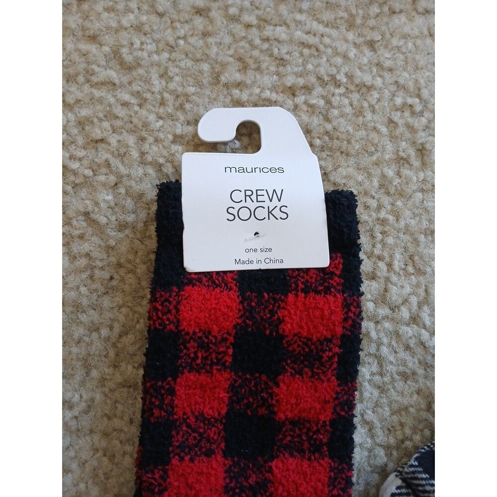 Maurcies Women’s Crew Socks Soft 1 pair & blk/red plaid hair scrunchy 2pk - Picture 2 of 7